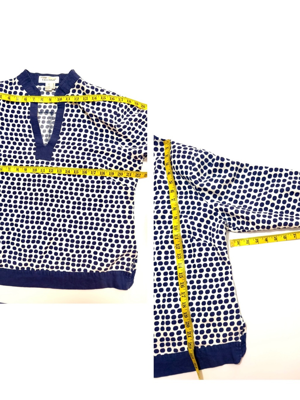 Lino USA Navy Linen Blend 2 Piece Blouse Pant Set Size Medium Summer Vacation - Picture 15 of 16